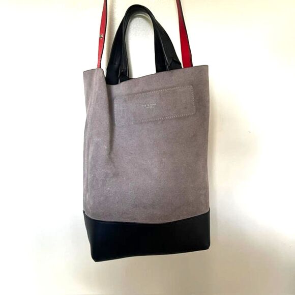 Rag & Bone Walker Convertible Gray Suede & Black Red Leather Tote - Picture 2 of 15